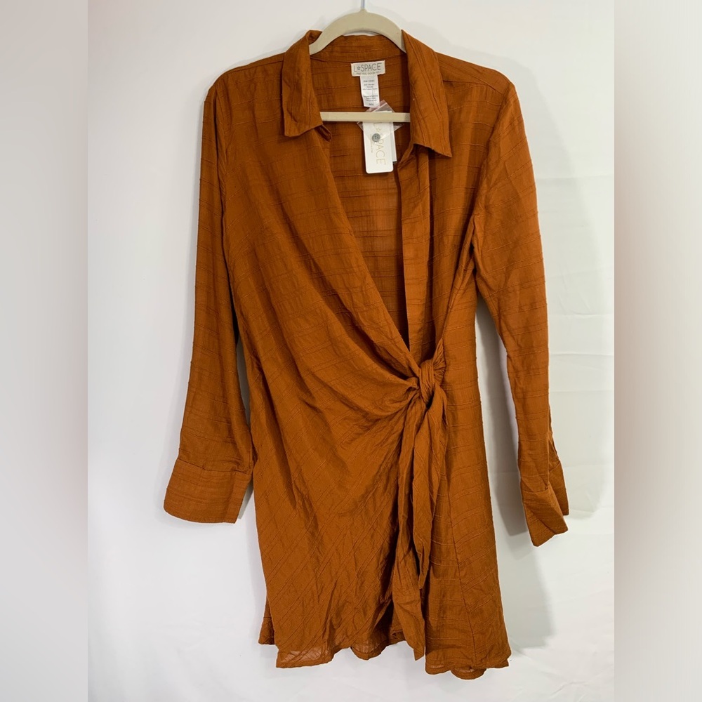 NEW L Space M Amber Brown Daydream Tunic AMB Long Sleeve Wrap